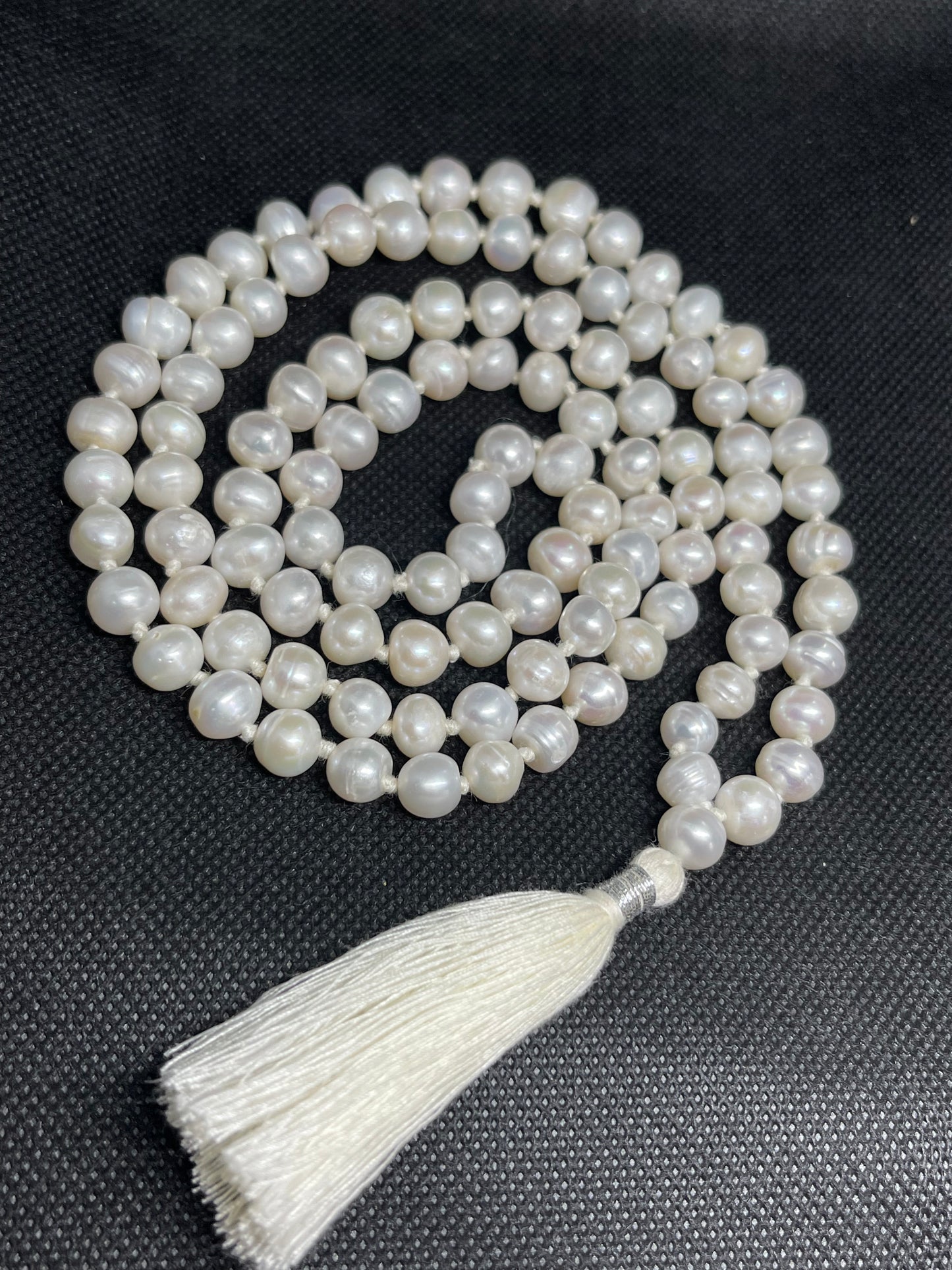 Fresh water white pearl 108 + 1 beads pearl mala Hindu prayer yoga meditation Indian Buddhist Rosary prayer Japa Necklace  Rare India puja