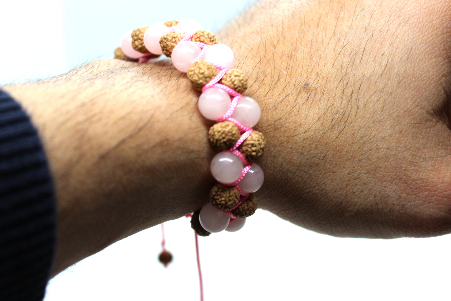 Rose Quartz Rudraksha Bracelet LOVE COMPASSION HEART Chakra Comfort-Gemstone Seed Adjustable Cord Bracelet Boho Yoga Jewelry-Organic Jewelry