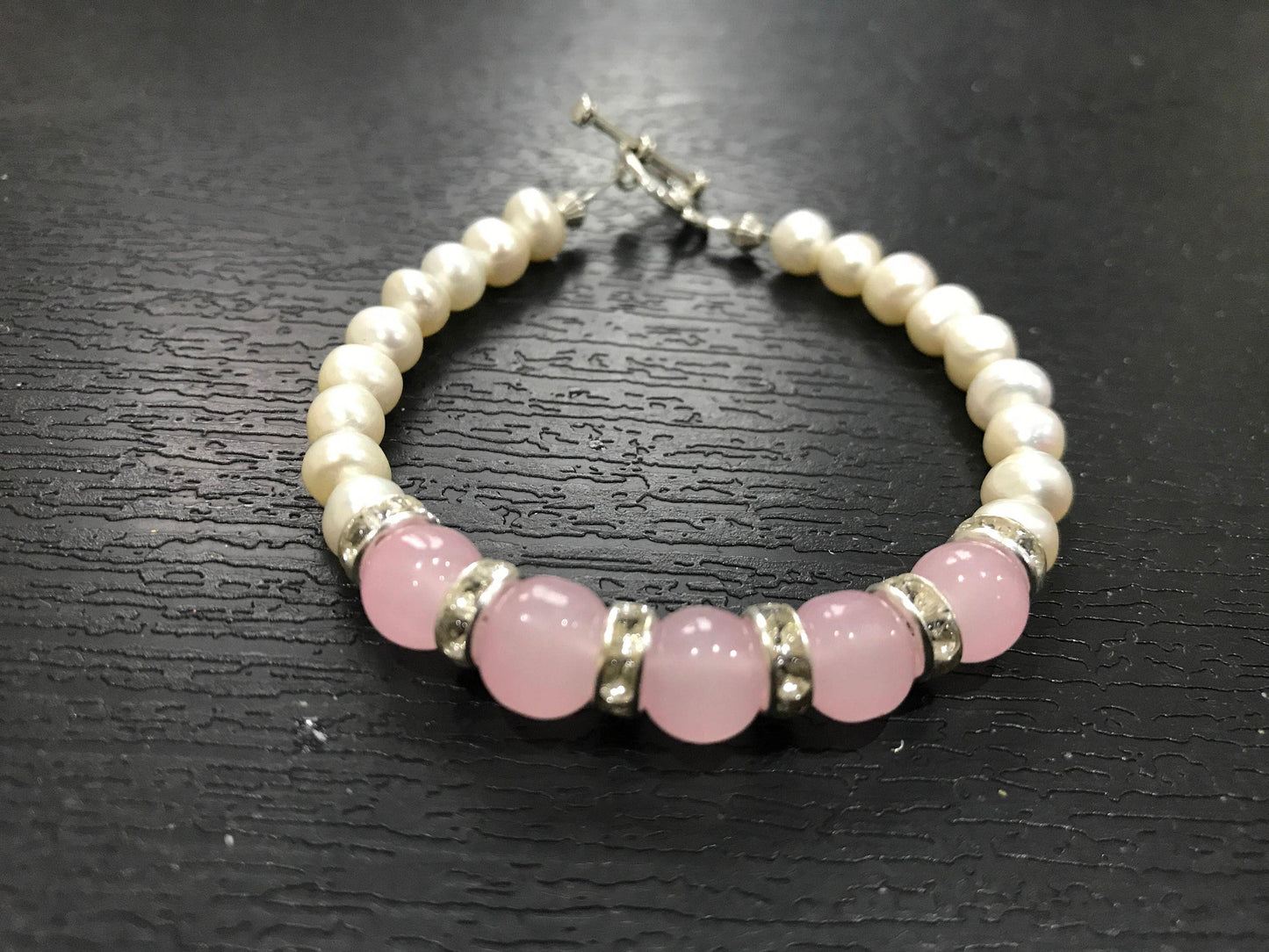 Rose Quartz Pearl Bead Bracelet Healing Relationships  Fertility Gemstone Bracelet Fancy