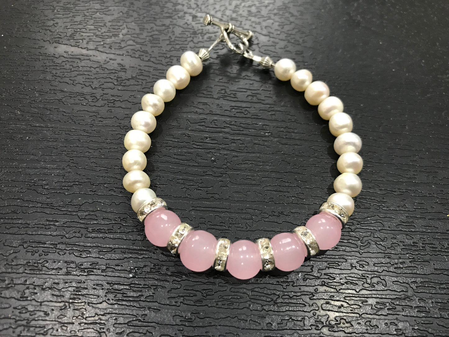 Rose Quartz Pearl Bead Bracelet Healing Relationships  Fertility Gemstone Bracelet Fancy