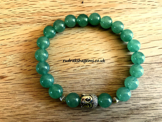 Aventurine beaded Buddha bracelet - Gemstone crystal beaded bracelet - Yoga Reiki Healing Chakra jewellery genuine green aventurine beads