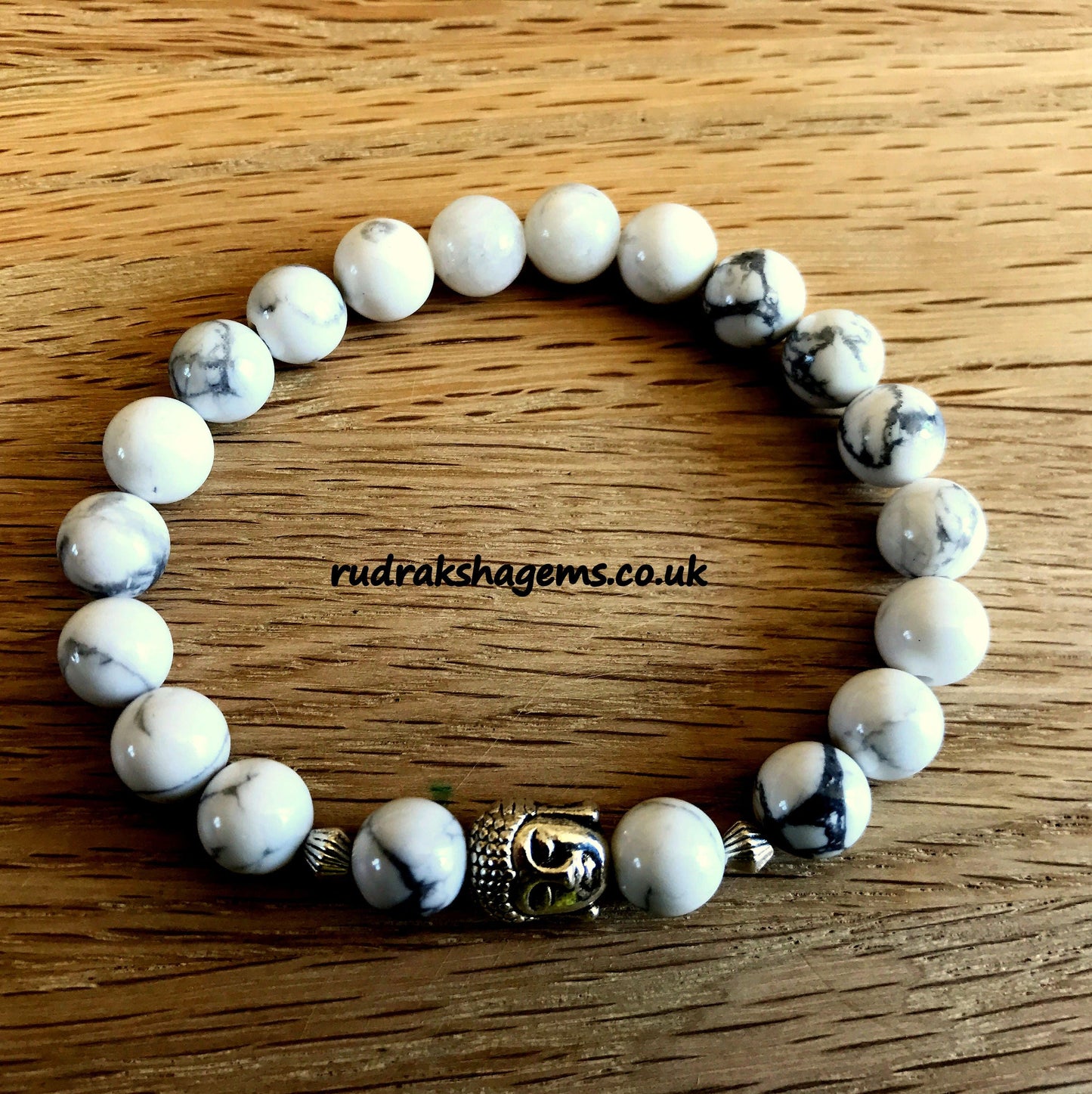 White Howlite BUDDHA Bracelet - buddhist bracelet - white gemstone bracelet- Unisex mala beads zen bracelet gift for him her yoga meditation