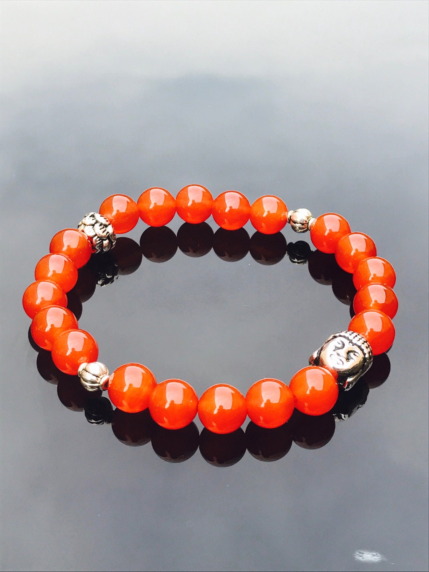 Carnelian Natural Buddha bracelet- crystal   Gem stone power bracelet - sacral chakra bracelet - unisex bracelet -genuine high quality beads
