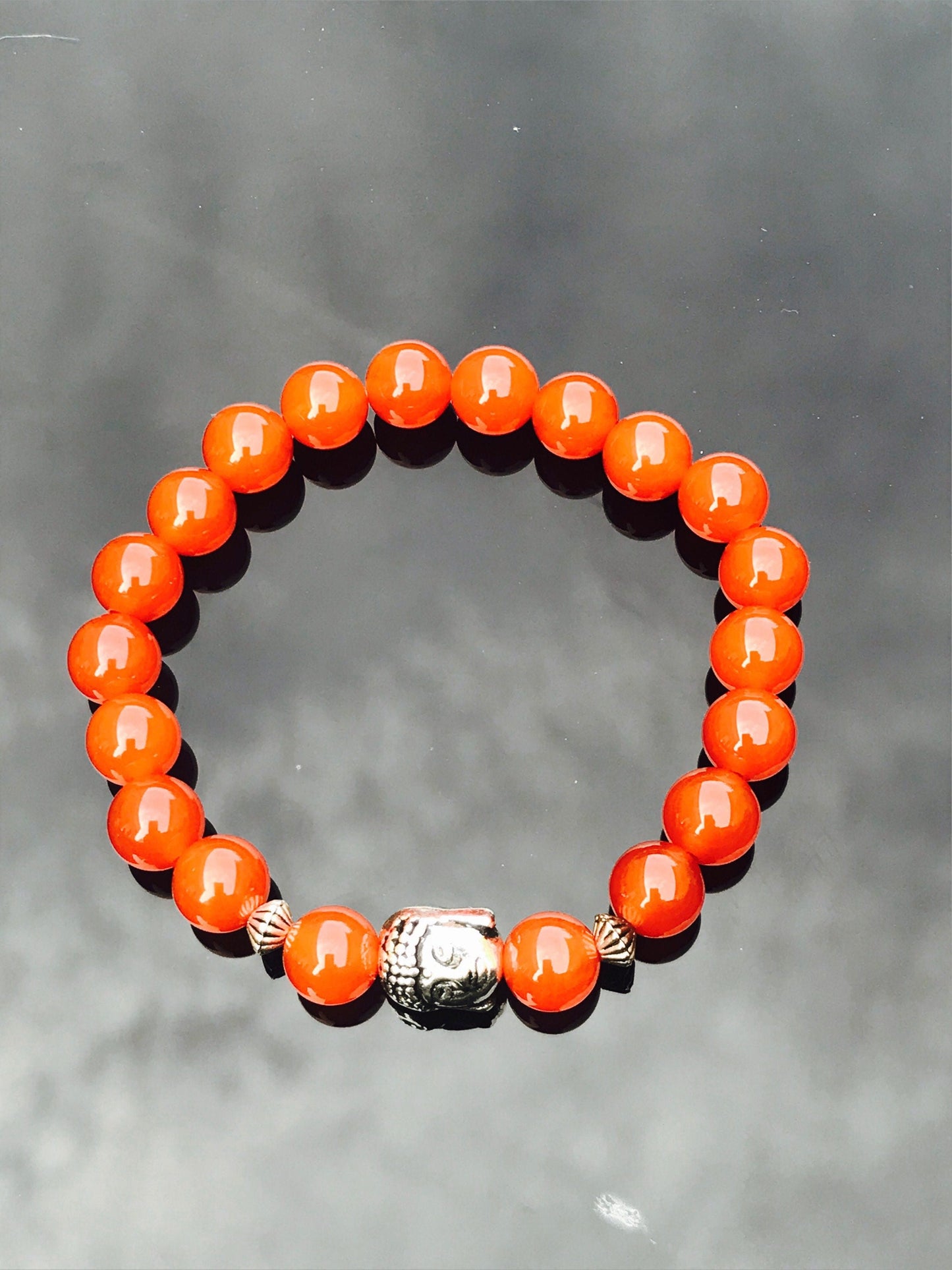Carnelian Buddha Elasticated Bracelet - amber crystal gemstone bracelet - power bracelet -gift for him her buddhist bracelet yoga meditation