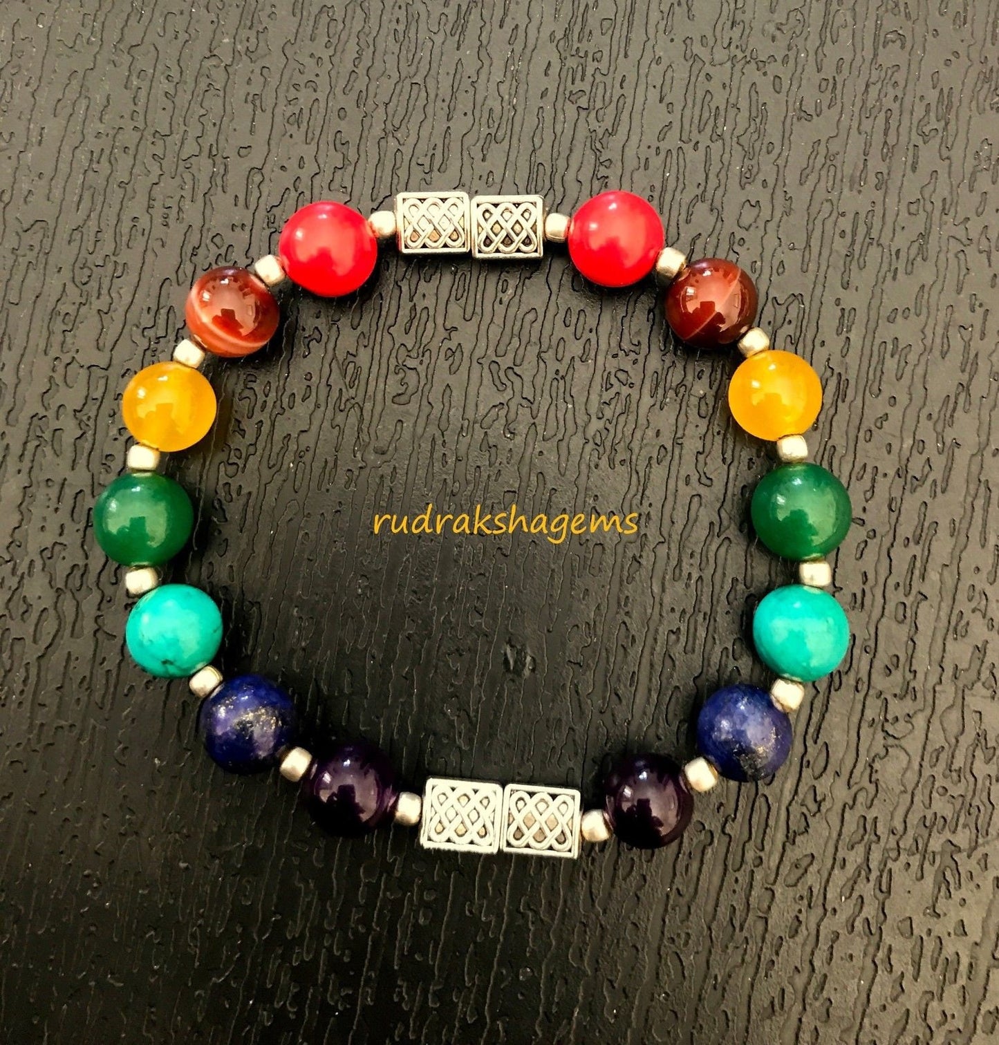 7 Chakra Bracelet, Chakras, NATURAL healing Crystals, Mandala bracelet, Yoga bracelet, Meditation wrist band, with meaning Leaflet, Genuine