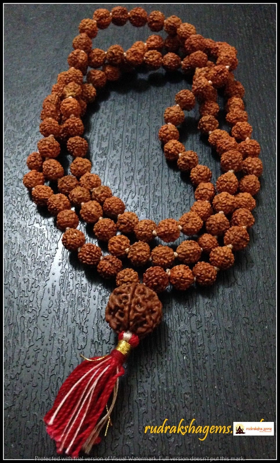 Rudraksha Mala 108 Beads Japa Rosary with Nepalese Rudraksh GURU (2 or 3 or 4 or 5 or 6) BEAD MUKHI Hand made premium mala - Yoga Meditation