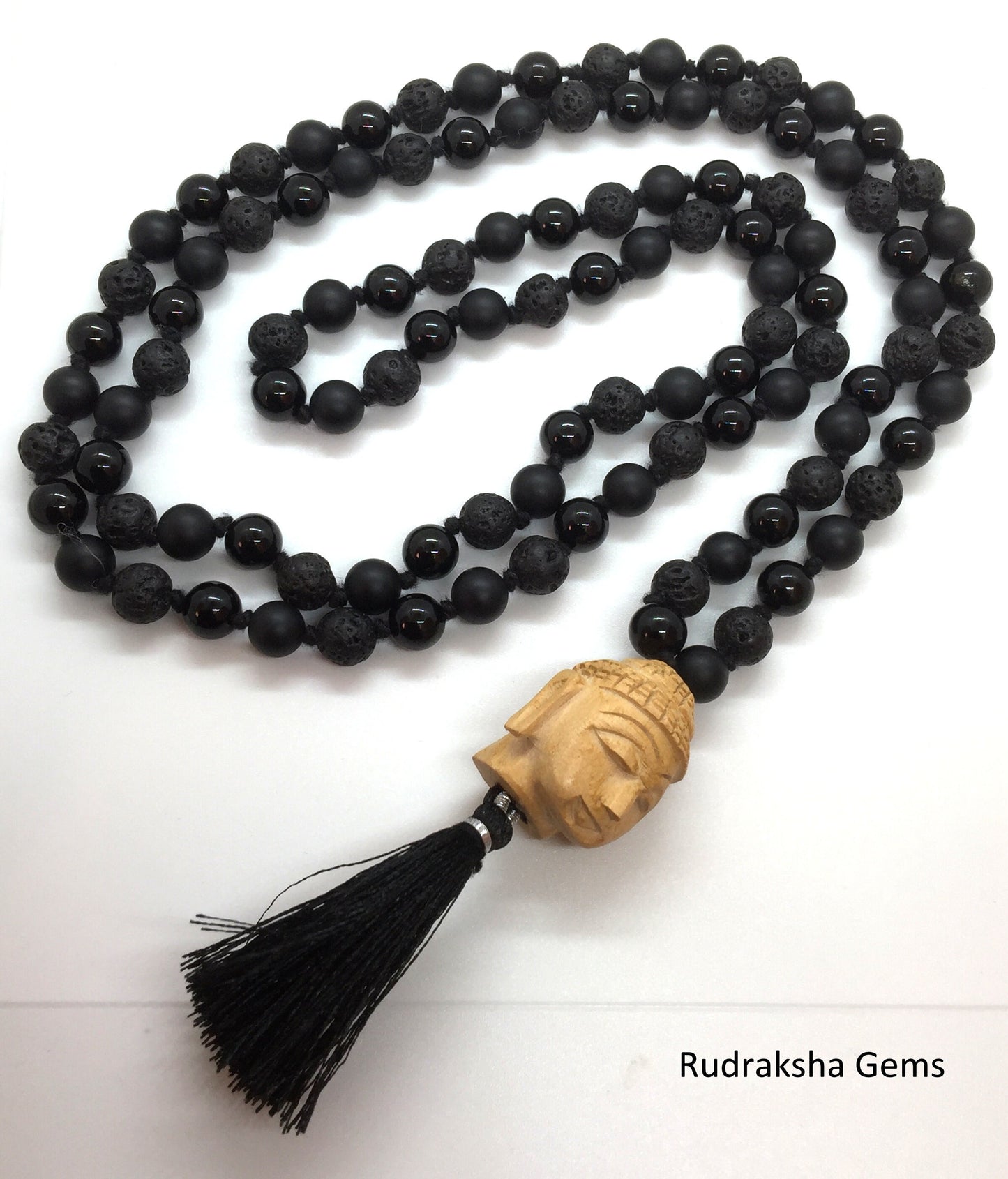 POWER Mala Bead Necklace, Mala Beads, 108 Mala, Lava Rock Mala, Black Onyx Mala, Buddha Mala, Yoga Jewelry, Prayer Beads, Meditation Beads