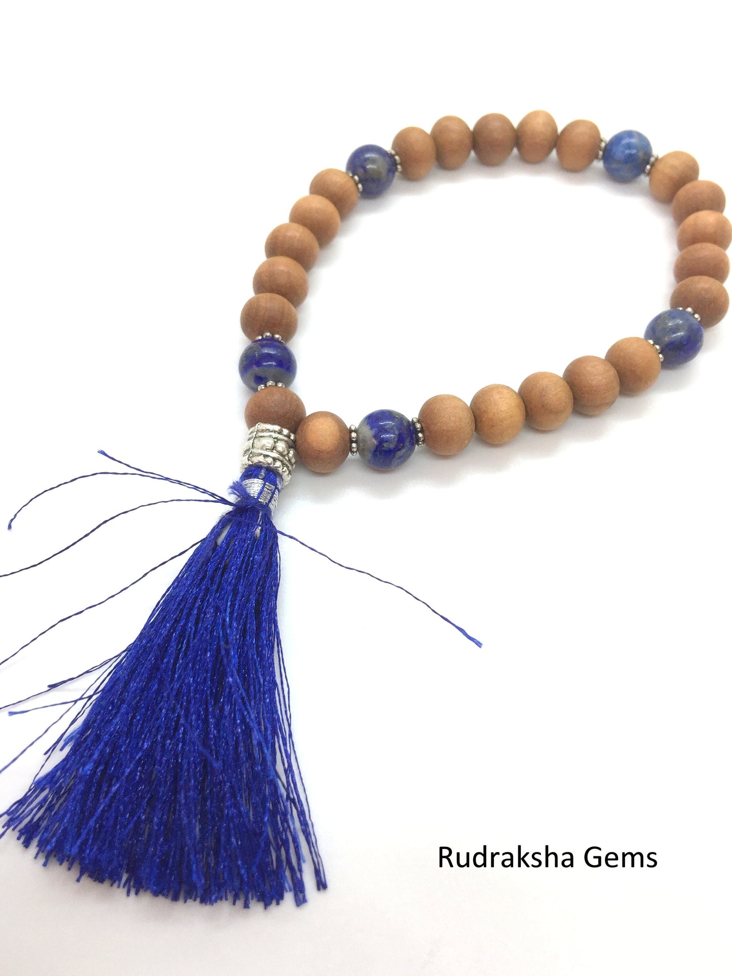 Fragrant Sandalwood Bracelet / Women's or Men's Lapis Lazuli Jewelry / Tassel Mala Bracelet / Natural Gemstone & Wood Bracelet/ Handmade
