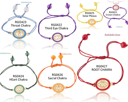 7 CHAKRA BRACELET Yoga Reiki Healing Symbols Golden metal corded Rakhi - Crown, Third Eye, Throat, Heart, Solar Plexus, Sacral, Root Chakra