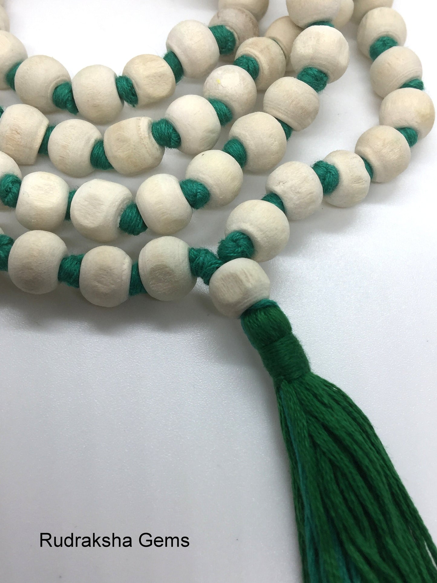 Natural white Tulsi mala Handmade Tulsi Holy Basil mala 108 Beads yoga Meditation Hindu Mala Long Beautiful Tassel Seven Colours Available