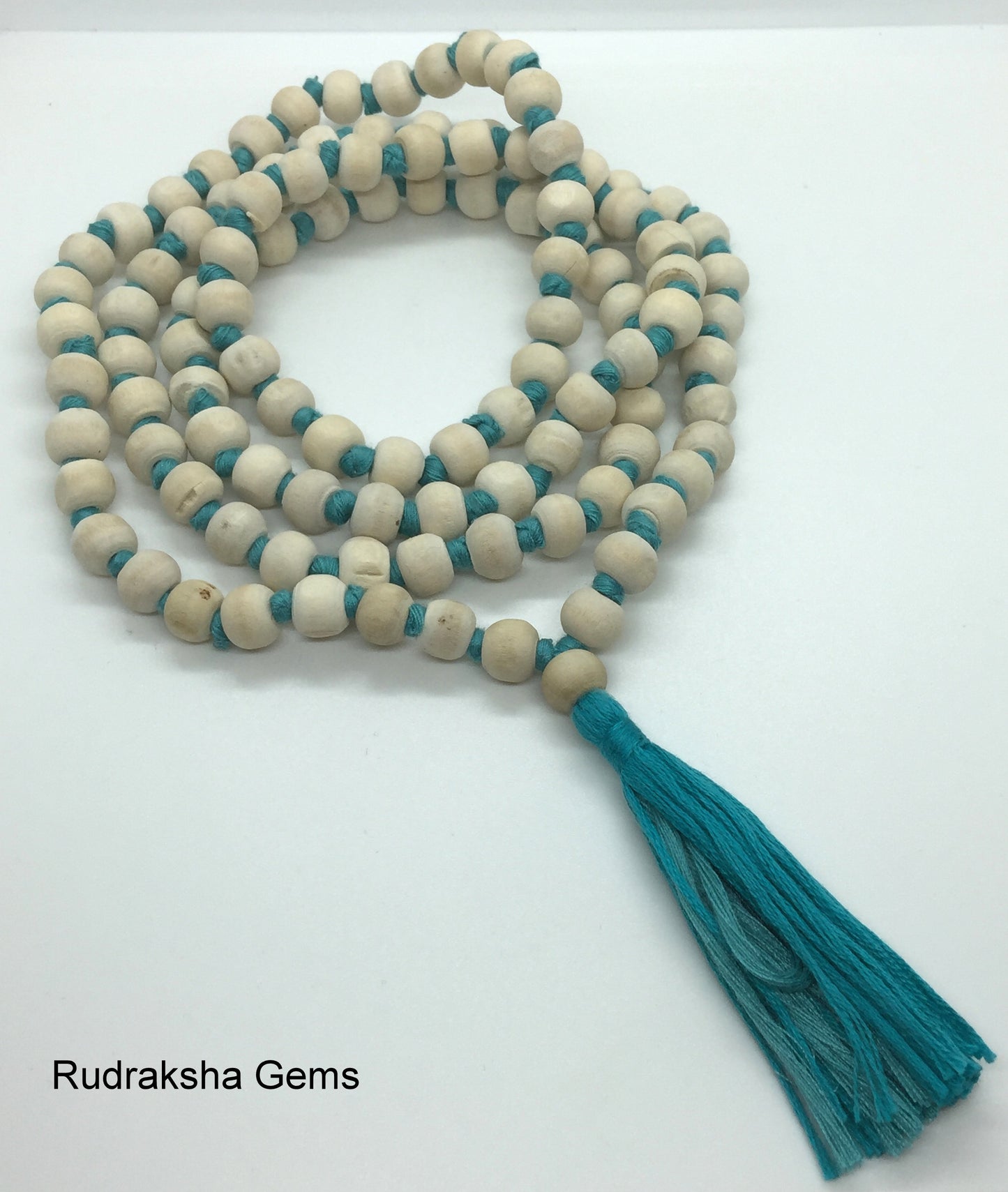 Natural white Tulsi mala Handmade Tulsi Holy Basil mala 108 Beads yoga Meditation Hindu Mala Long Beautiful Tassel Seven Colours Available