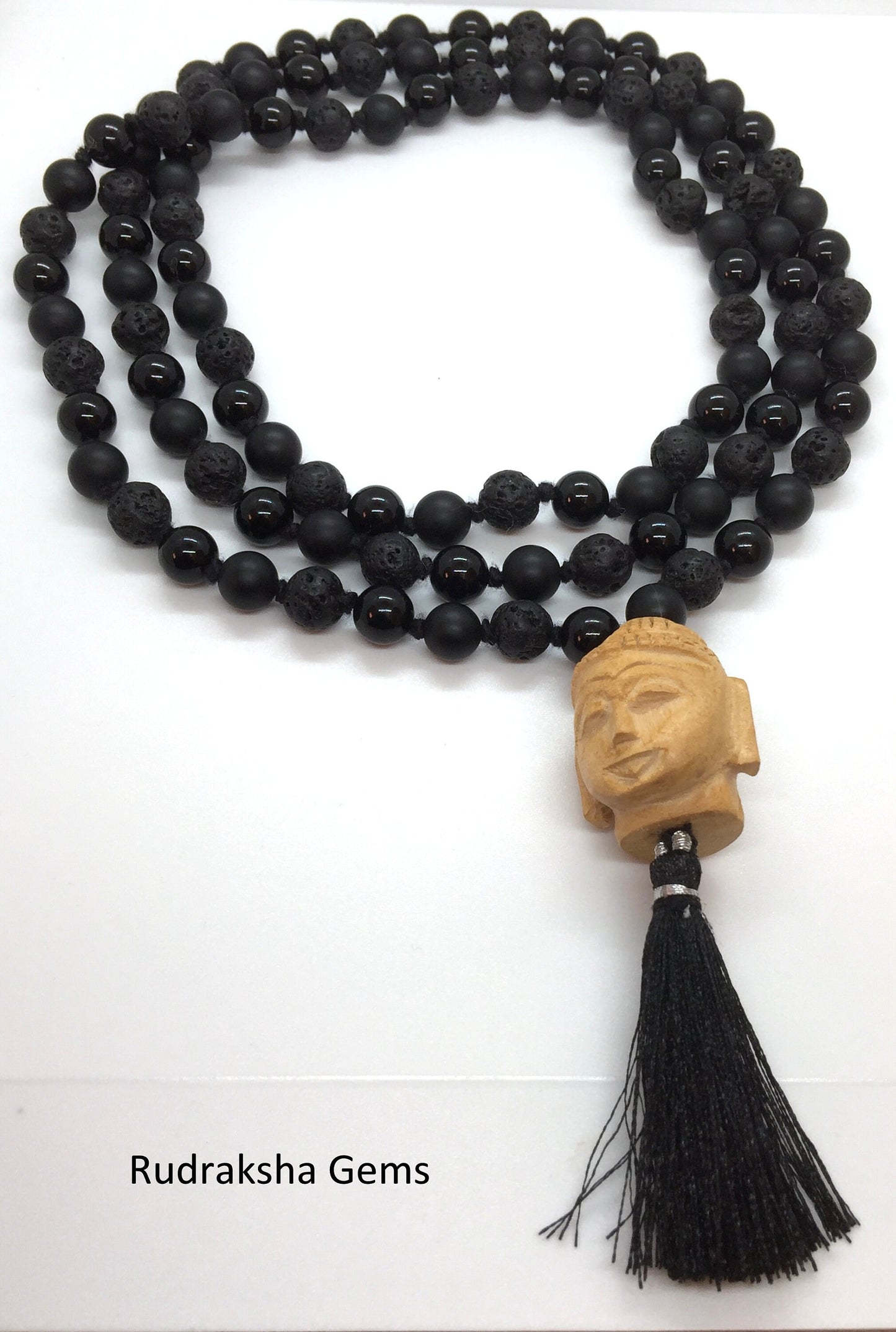 POWER Mala Bead Necklace, Mala Beads, 108 Mala, Lava Rock Mala, Black Onyx Mala, Buddha Mala, Yoga Jewelry, Prayer Beads, Meditation Beads
