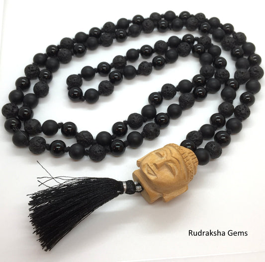 POWER Mala Bead Necklace, Mala Beads, 108 Mala, Lava Rock Mala, Black Onyx Mala, Buddha Mala, Yoga Jewelry, Prayer Beads, Meditation Beads