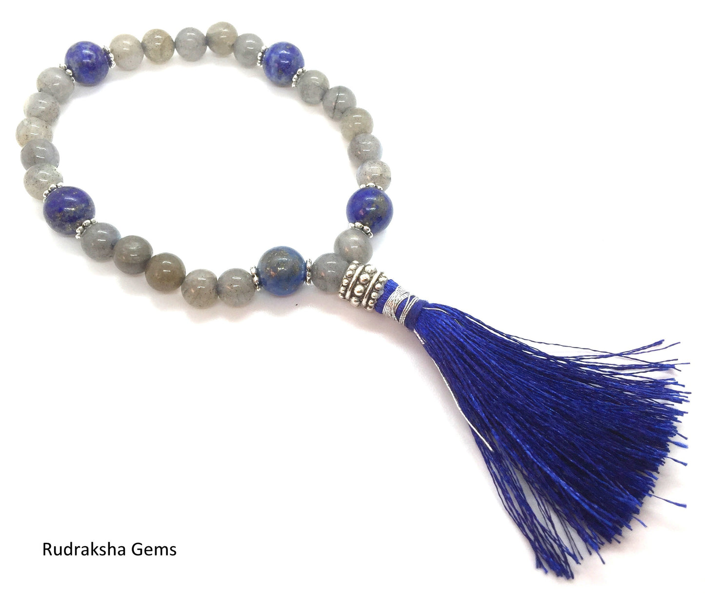 Labradorite and Lapis Lazuli Healing Crystal Gemstone Bracelet, Crystal Bracelet, Energy Bracelet, Healing Bracelet, Tassel Jewelry, Zen