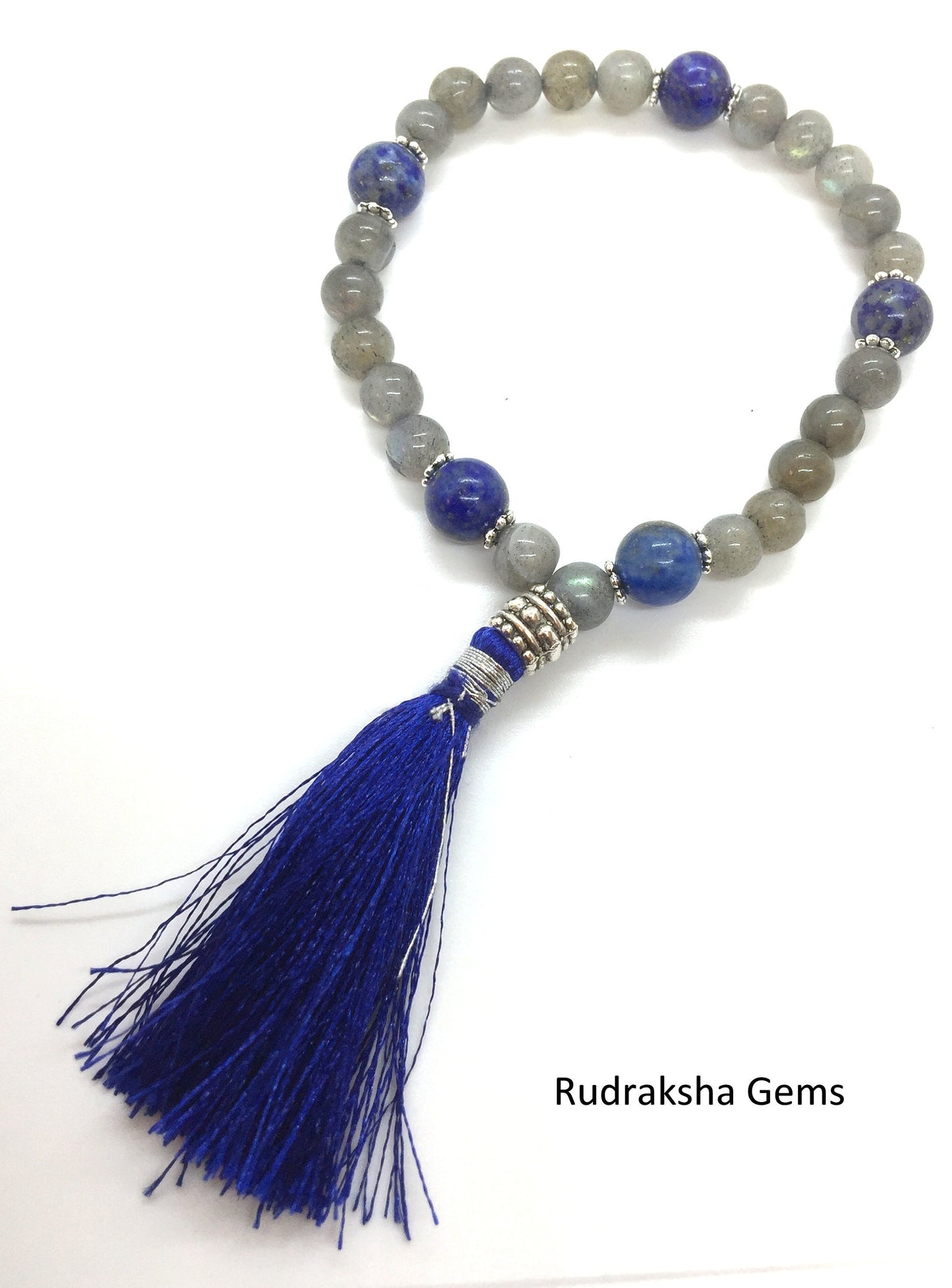 Labradorite and Lapis Lazuli Healing Crystal Gemstone Bracelet, Crystal Bracelet, Energy Bracelet, Healing Bracelet, Tassel Jewelry, Zen