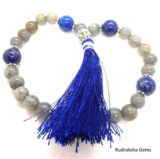 Labradorite and Lapis Lazuli Healing Crystal Gemstone Bracelet, Crystal Bracelet, Energy Bracelet, Healing Bracelet, Tassel Jewelry, Zen