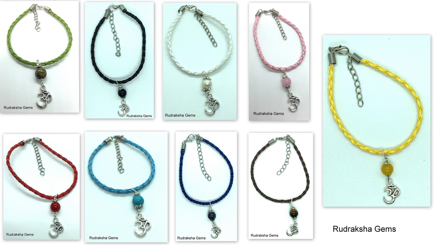 Corded Gemstone Bead Bracelet- Crystal Bracelet -  New Age Healing Chakra Reiki Jewellery - Gift Om Aum Charm Bracelet - Boho Hippie Band
