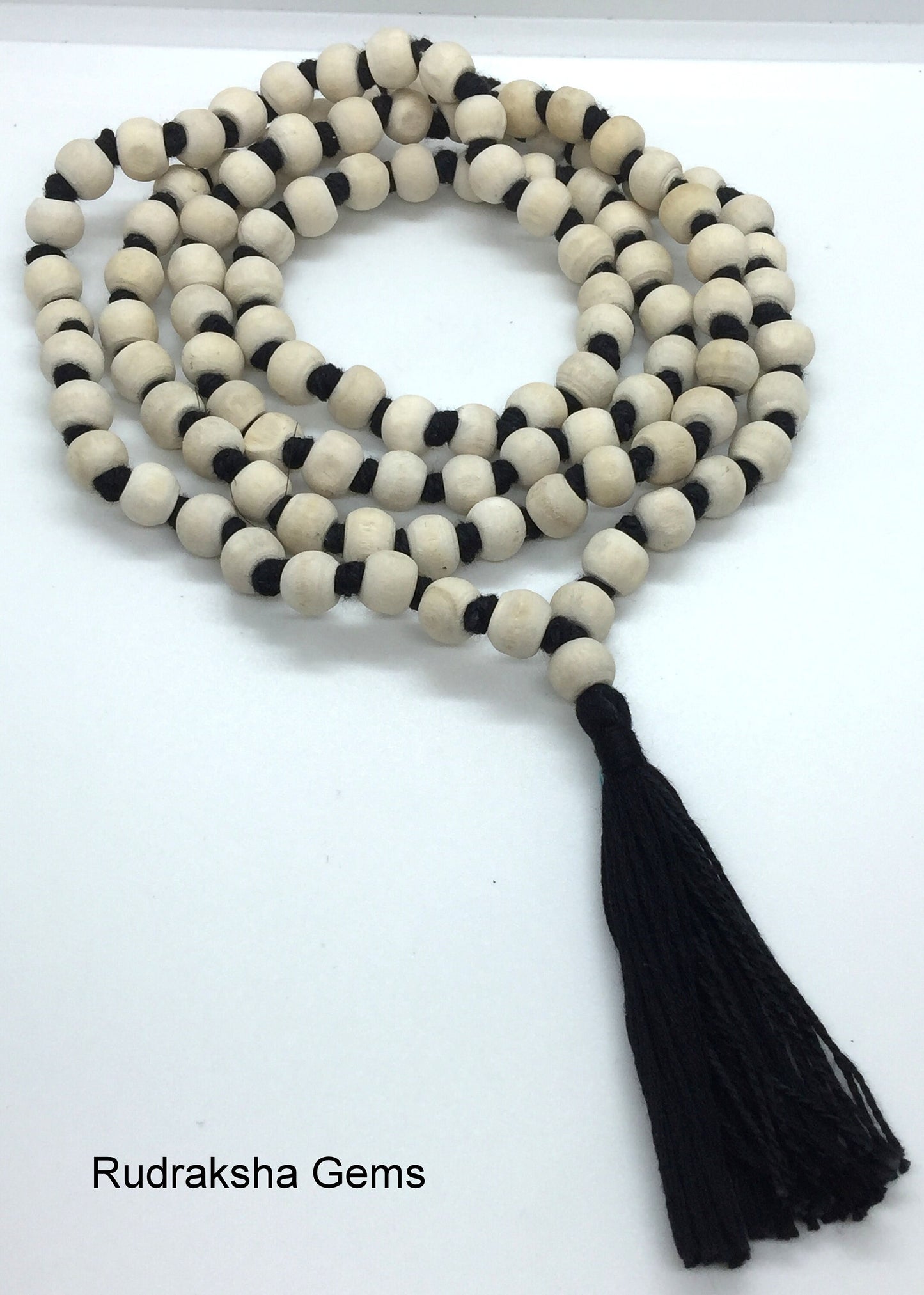 Natural white Tulsi mala Handmade Tulsi Holy Basil mala 108 Beads yoga Meditation Hindu Mala Long Beautiful Tassel Seven Colours Available