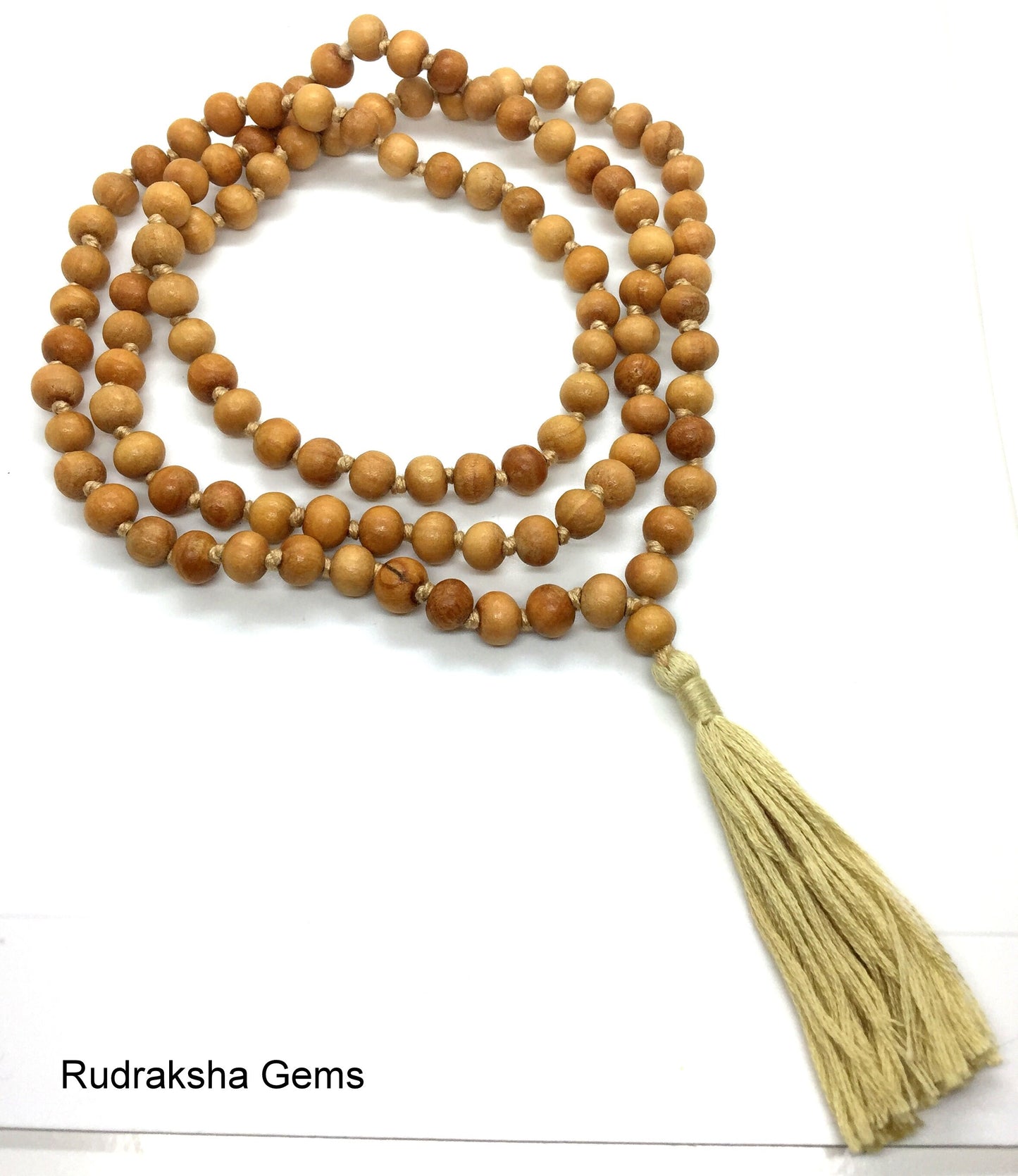 Natural Sandalwood Handmade Mala 108+1 Beads Hindu Prayer Beads Mala Yoga Mediation Chandan Mala Handmade With Long Tassel, Sandal wood mala