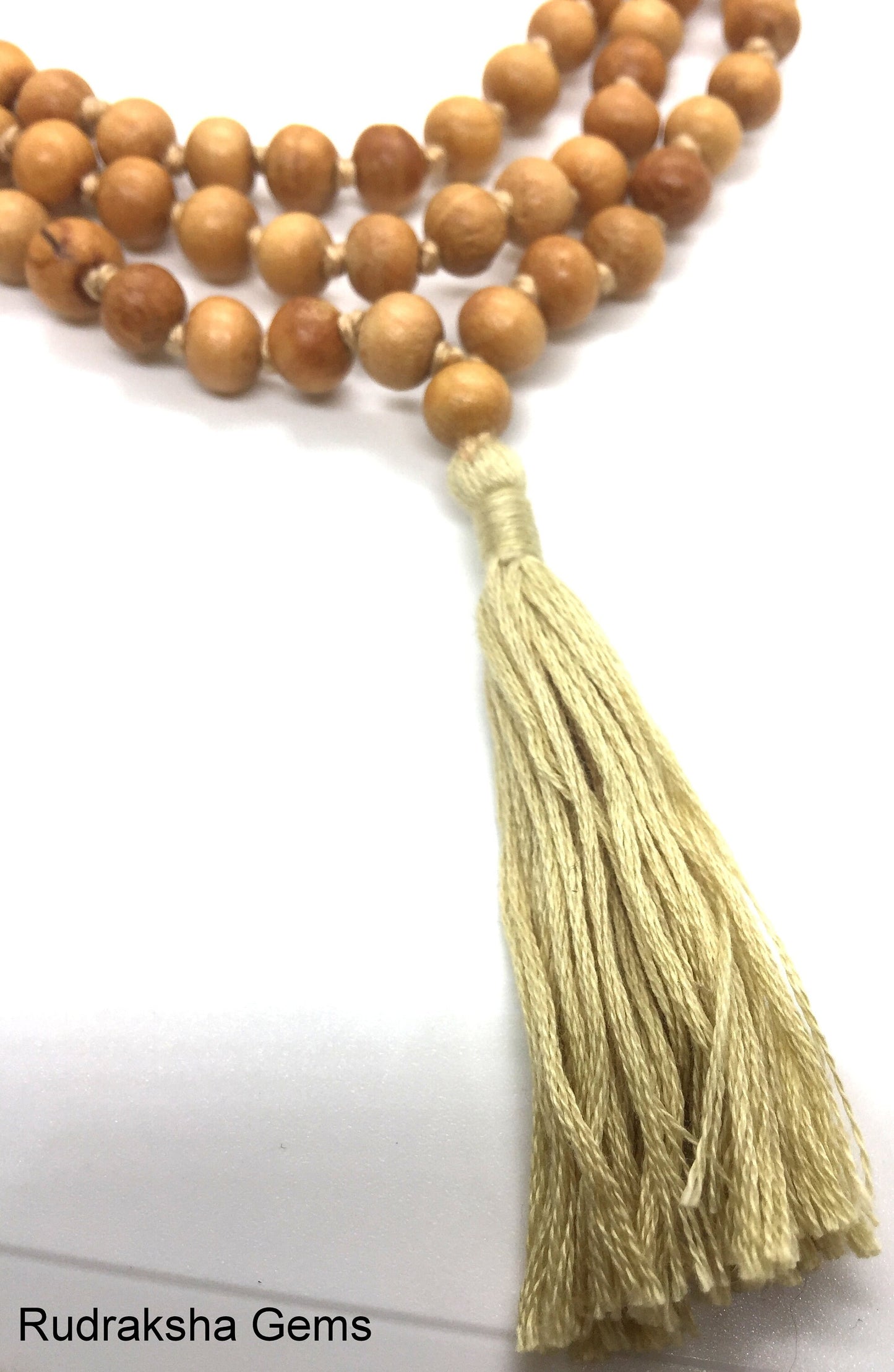 Natural Sandalwood Handmade Mala 108+1 Beads Hindu Prayer Beads Mala Yoga Mediation Chandan Mala Handmade With Long Tassel, Sandal wood mala