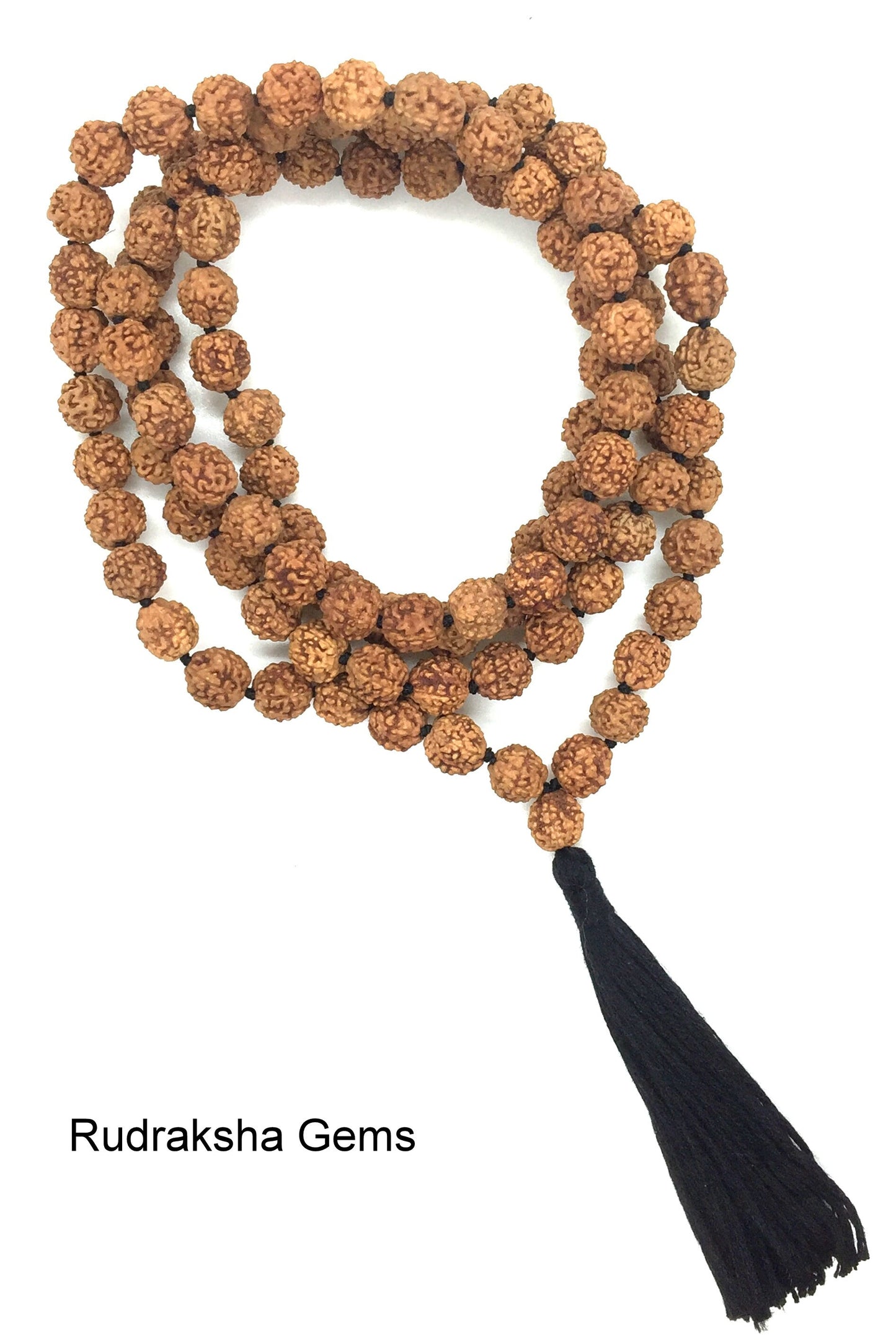 Lord Shiva Rudraksha Japa Mala 108 beads traditional style hand knotted mala purified & blessed - Long Black Tassel /  Knots - Tassel Mala