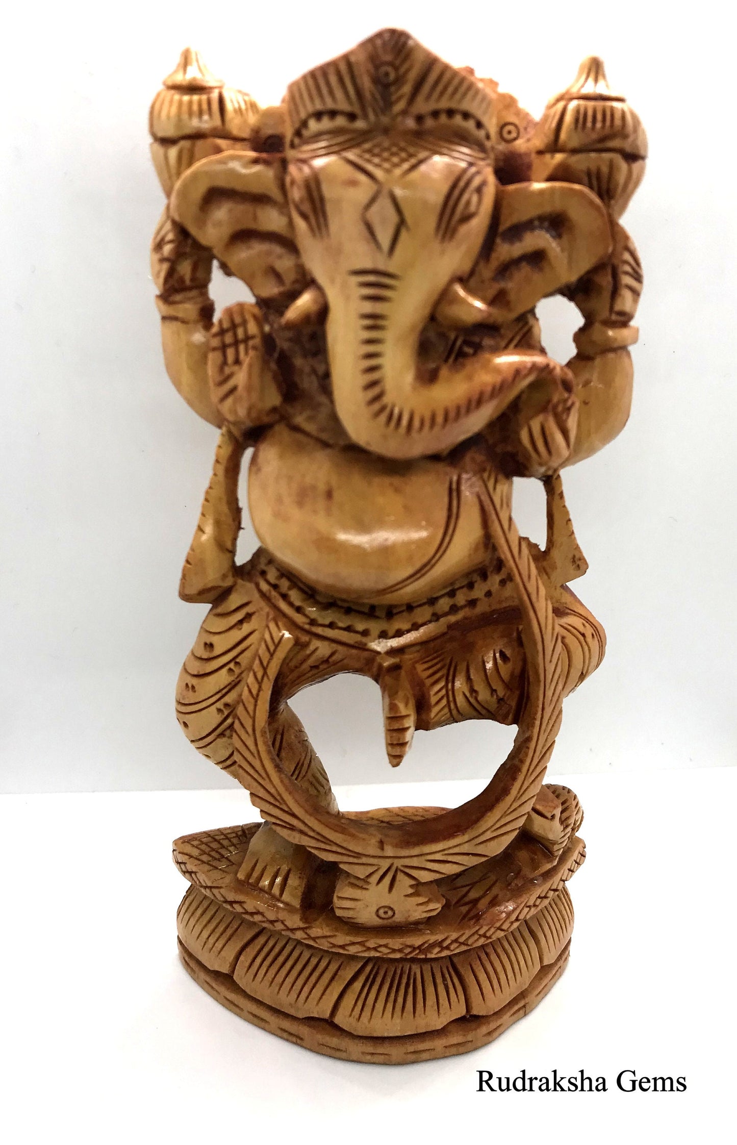 GANESHA Statue - Ganesh wooden idol - GANPATI wooden hand carved 6 inches statue - Hindu Elephant God GANESH - good luck success prosperity