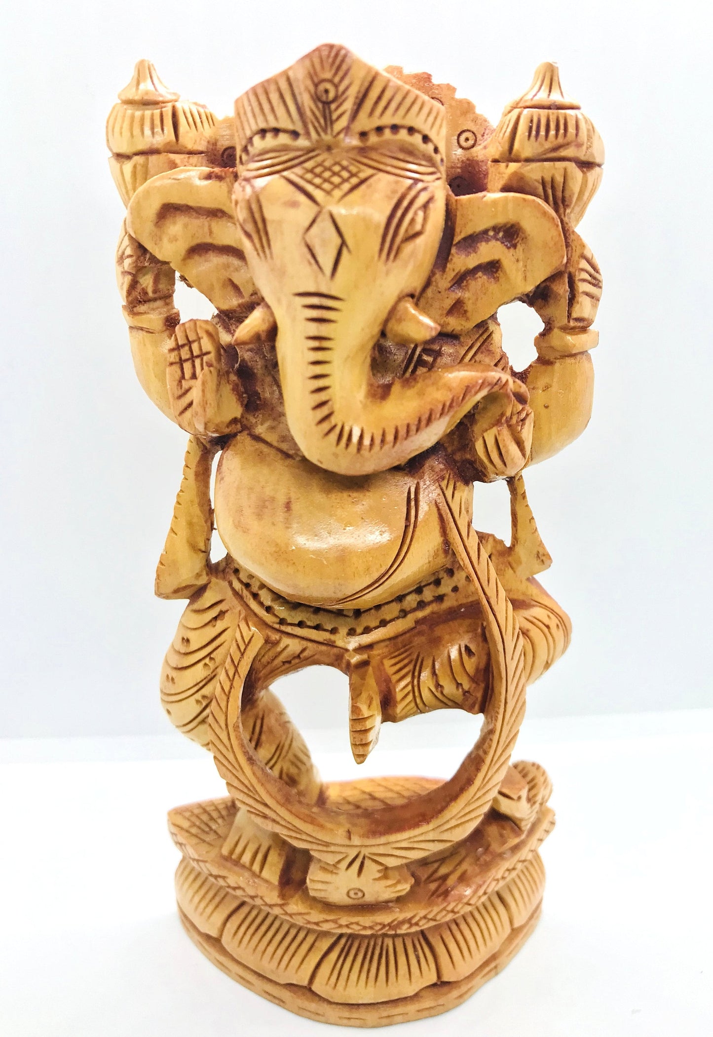 GANESHA Statue - Ganesh wooden idol - GANPATI wooden hand carved 6 inches statue - Hindu Elephant God GANESH - good luck success prosperity