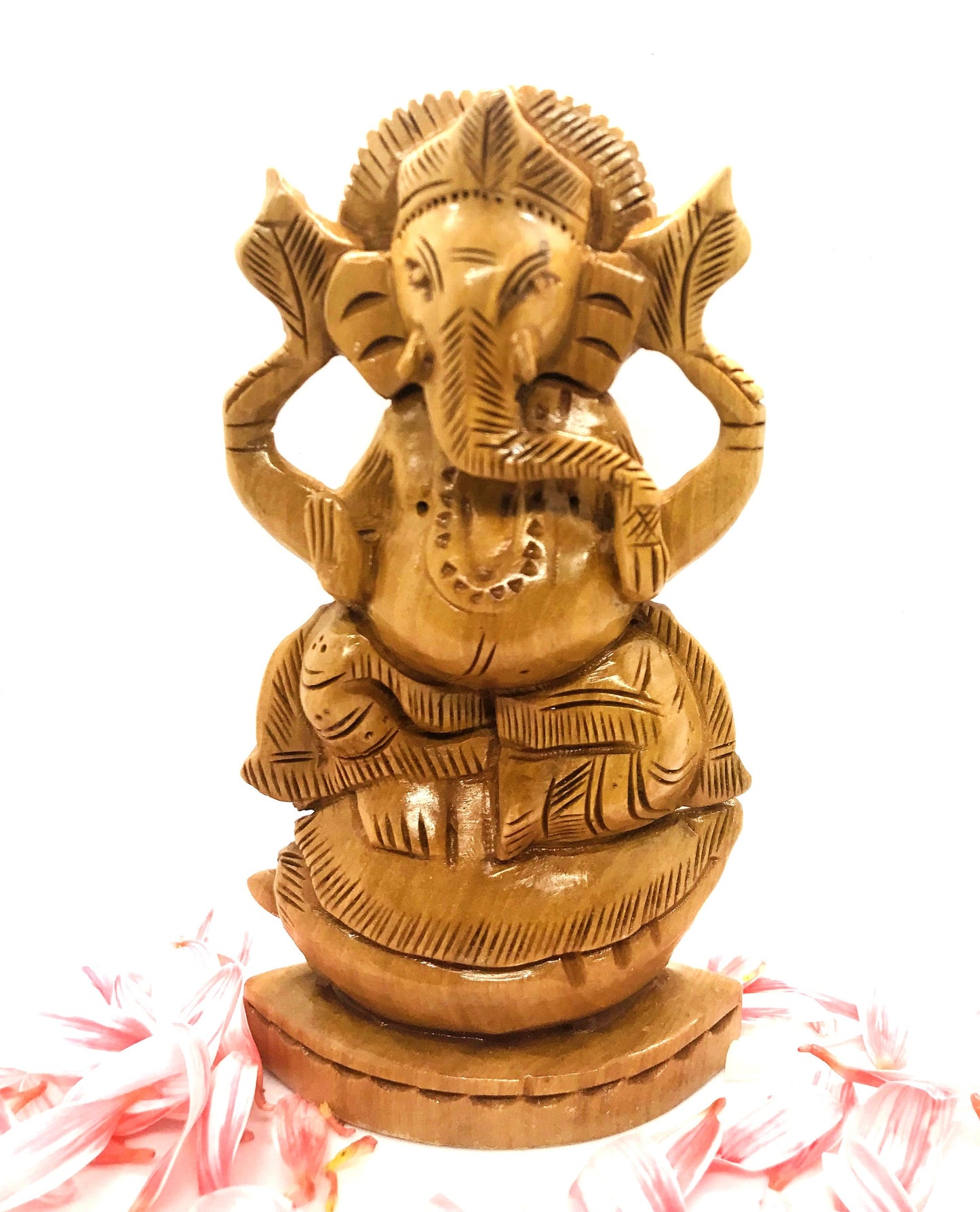 GANESHA Statue - Wooden Ganesh idol - GANPATI wooden hand carved 5 inches statue - Hindu Elephant God GANESH - good luck success prosperity