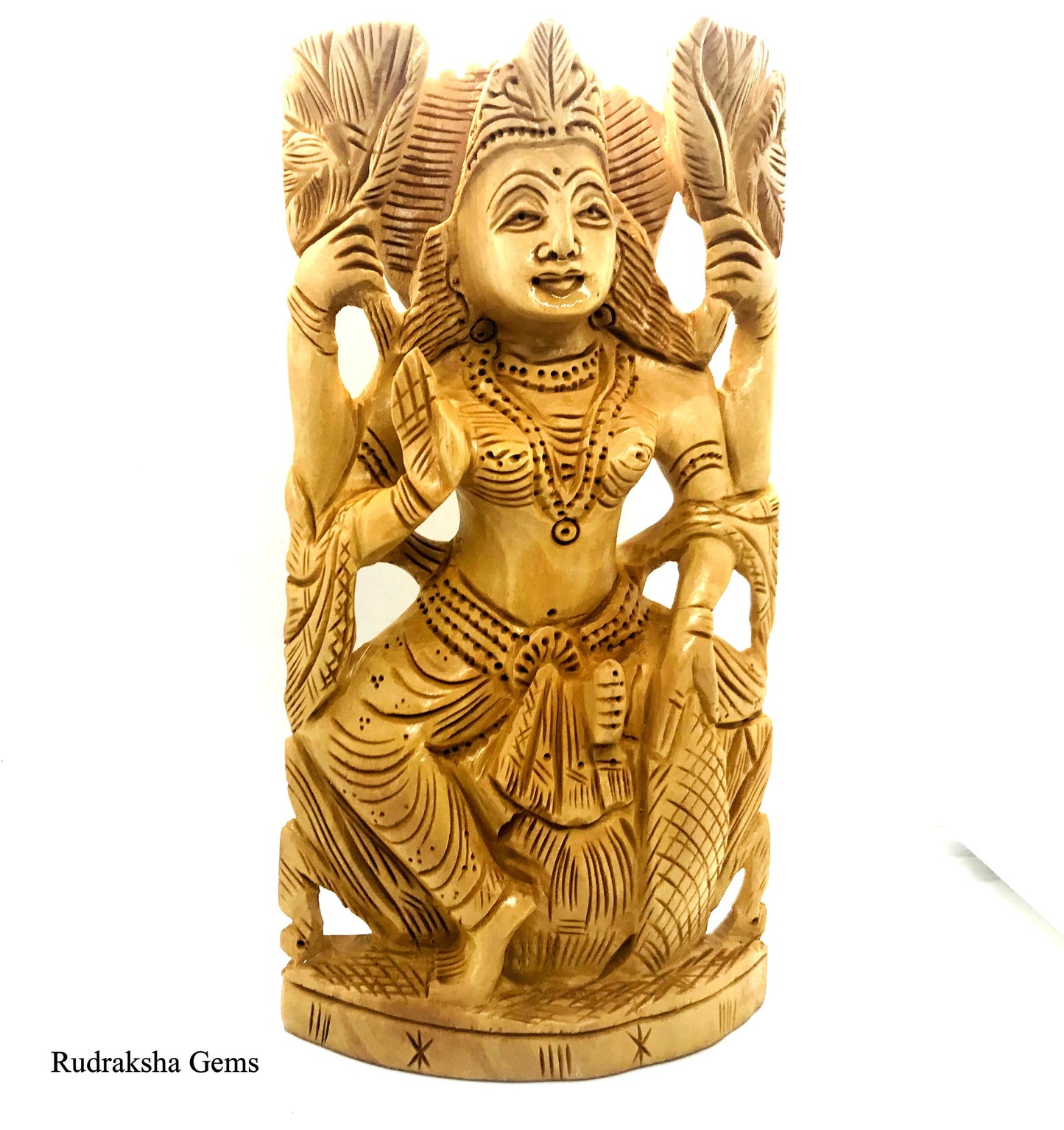 LAXMI Wooden 6" Beautiful Statue Hindu Goddess Pooja Prayer Rare Hand Carved, Intricately Detailed Statues, Laxmi Meditation Decor, Yoga