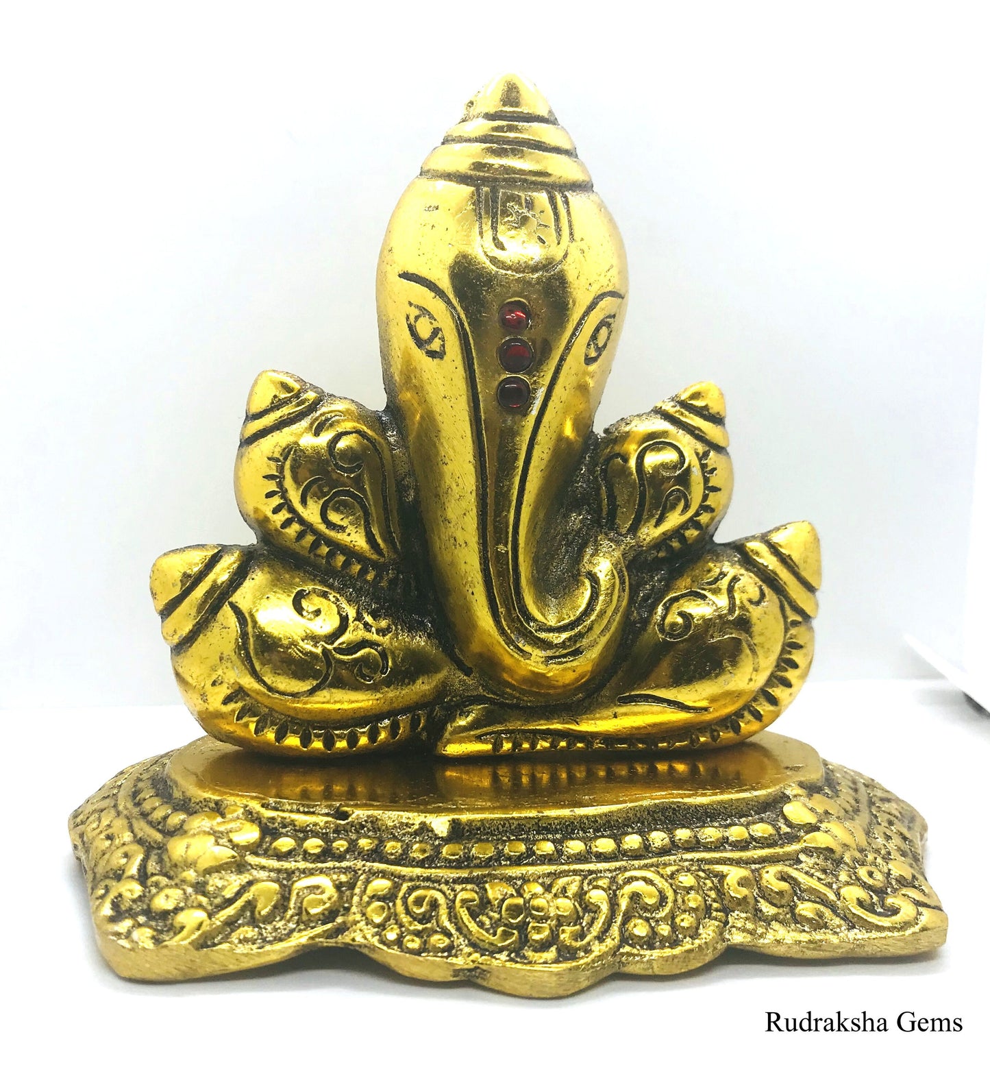 GANESHA Statue GANPATI Idol GANESH Om Lord Elephant Hindu God, Ganesha On Counch Puja Antique White Metal Idol Statue  Beautiful Gift Rare