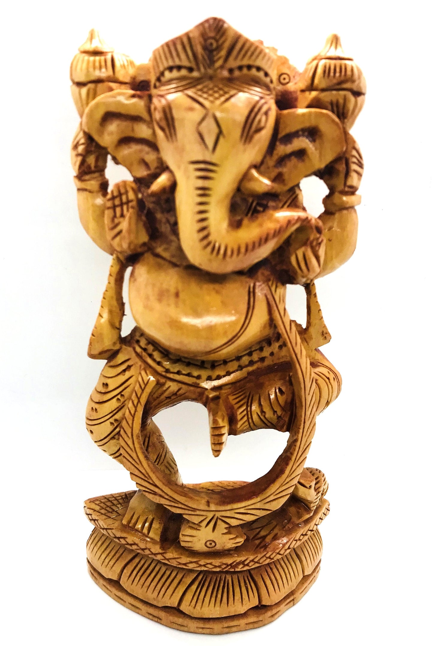 GANESHA Statue - Ganesh wooden idol - GANPATI wooden hand carved 6 inches statue - Hindu Elephant God GANESH - good luck success prosperity
