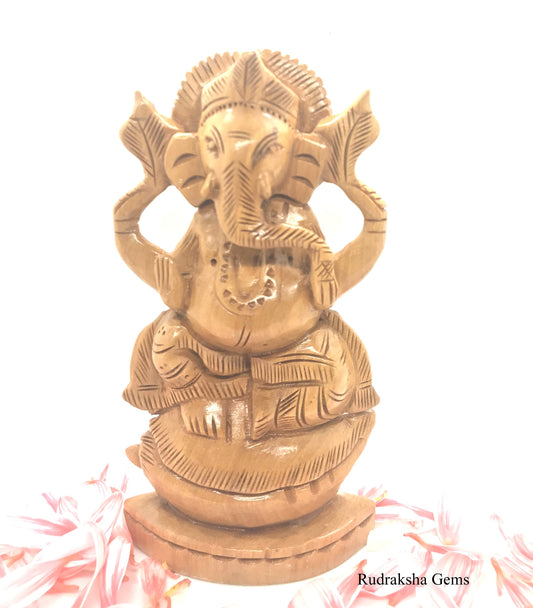 GANESHA Statue - Wooden Ganesh idol - GANPATI wooden hand carved 5 inches statue - Hindu Elephant God GANESH - good luck success prosperity