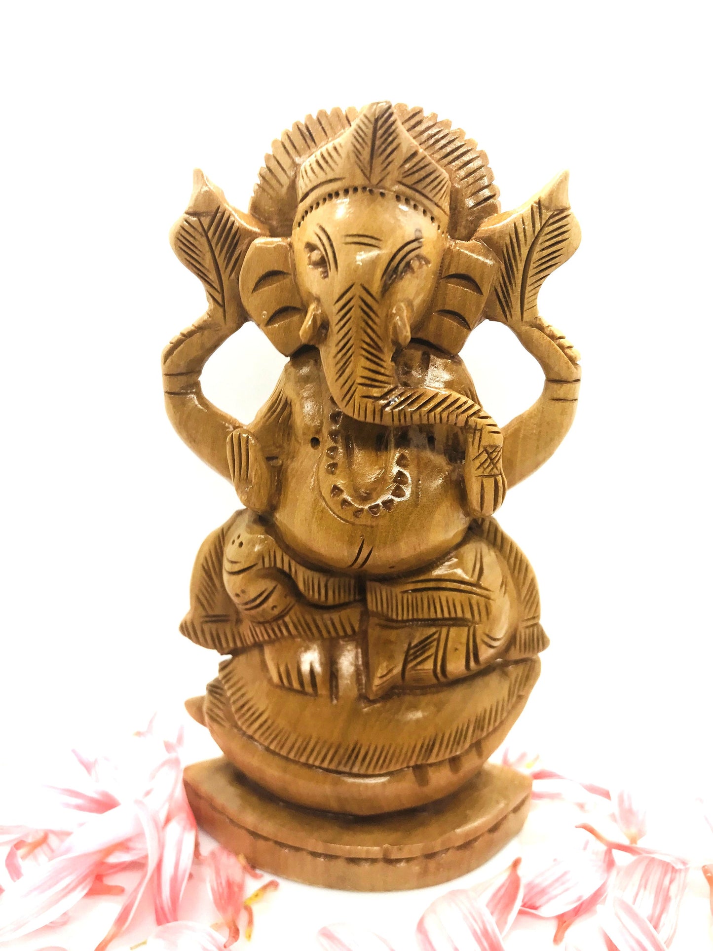 GANESHA Statue - Wooden Ganesh idol - GANPATI wooden hand carved 5 inches statue - Hindu Elephant God GANESH - good luck success prosperity