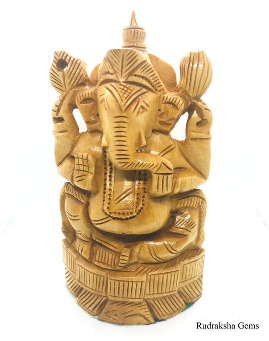 GANESHA Statue - Wooden Ganesh idol - GANPATI wooden hand carved 6 inches statue - Hindu Elephant God GANESH - good luck success prosperity