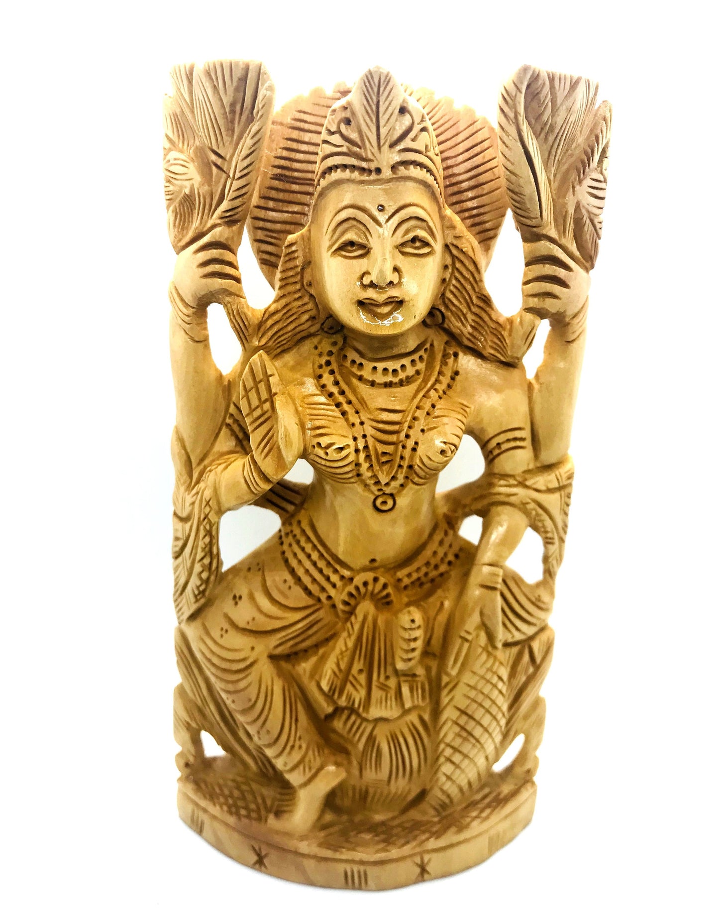 LAXMI Wooden 6" Beautiful Statue Hindu Goddess Pooja Prayer Rare Hand Carved, Intricately Detailed Statues, Laxmi Meditation Decor, Yoga
