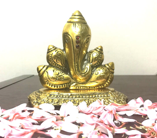 GANESHA Statue GANPATI Idol GANESH Om Lord Elephant Hindu God, Ganesha On Counch Puja Antique White Metal Idol Statue  Beautiful Gift Rare