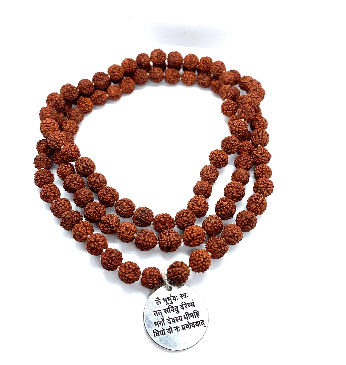 Om Gayatri Mantra Necklace,108 beads,8mm Natural Rudraksha Seed Beads, Buddhist Necklace, Rudraksha Necklace, Unisex,Prayer,Mala,Meditation