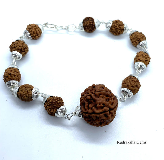 7 mukhi Rudraksha Bracelet, 7 face Rudraksha Bracelet, Genuine Rudraksha nepalese collector beads, 5 mukhi silver cap, wire wrapped necklace