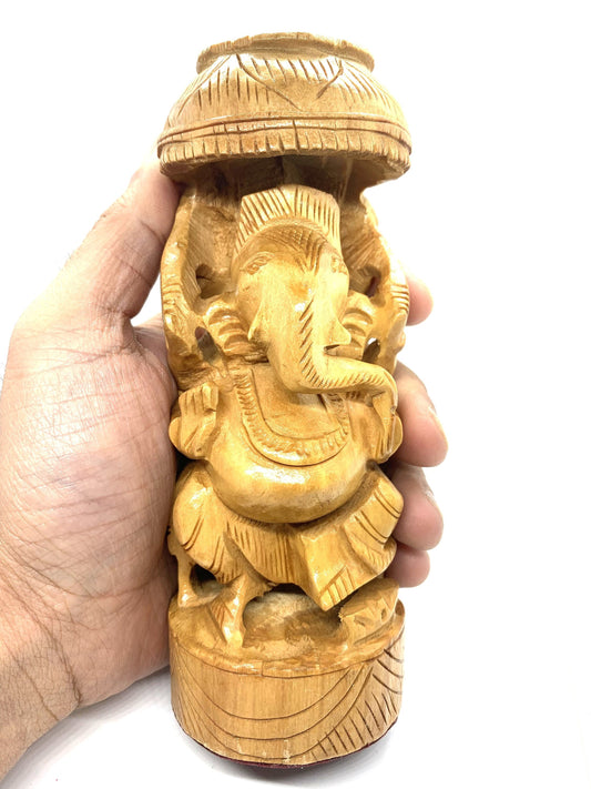 GANESHA Statue - Ganesh wooden idol - Ganpati 4" wooden hand carved statue Hindu Elephant God GANESH good luck success prosperity HANDMADE