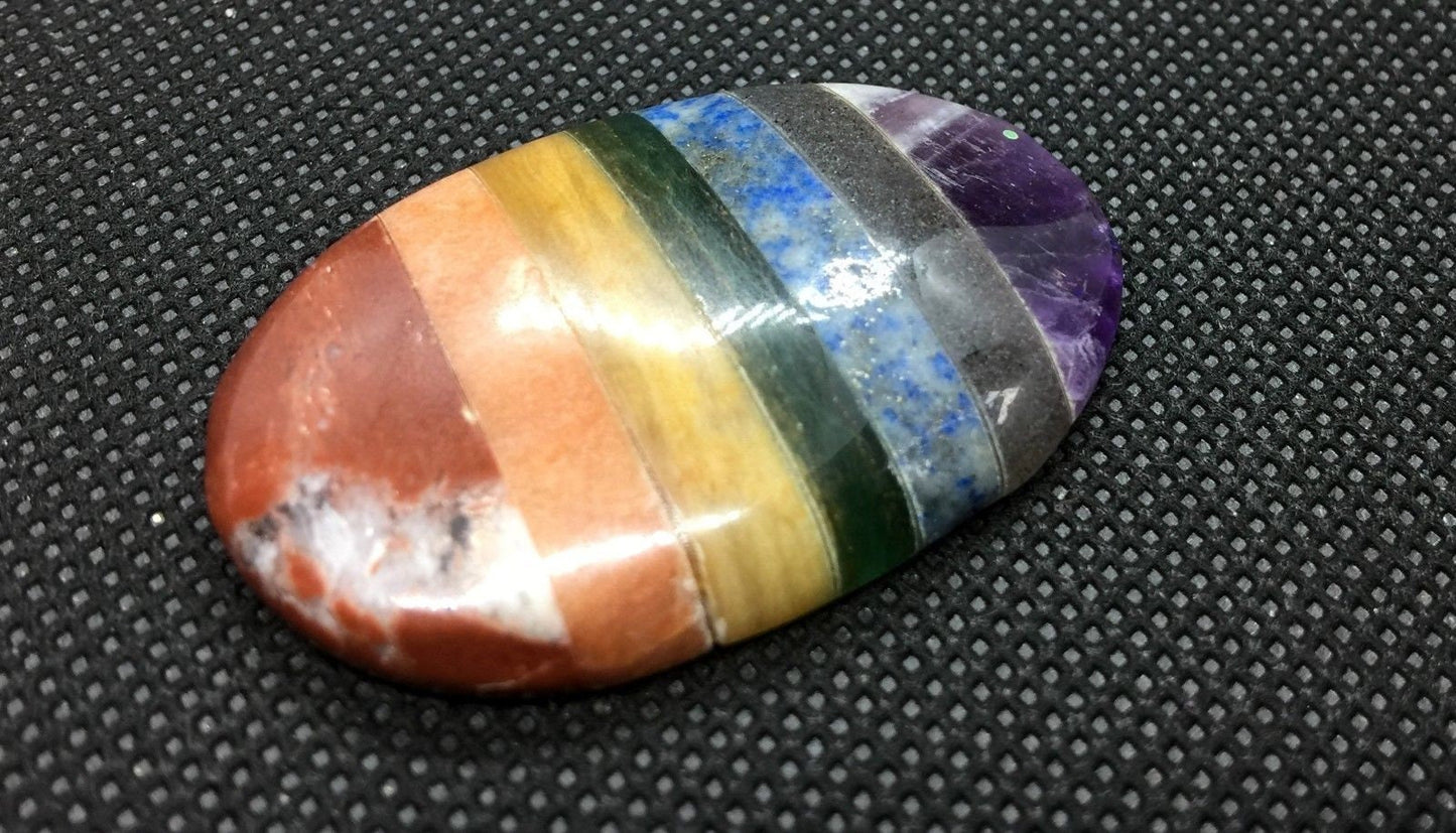 Chakra Natural Crystal Palm Stone / Worry Stone / Cabochon including 7 Bonded Crystal Types Reiki Energy Charged 7 Chakra Crystal Palm Stone