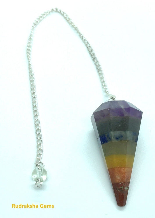 7 Chakra Bonded Natural Gemstone Point Pendulum Dowsing Crystal Dowser Scrying Reiki Chakra Healing, Healing pendulum, Natural crystals