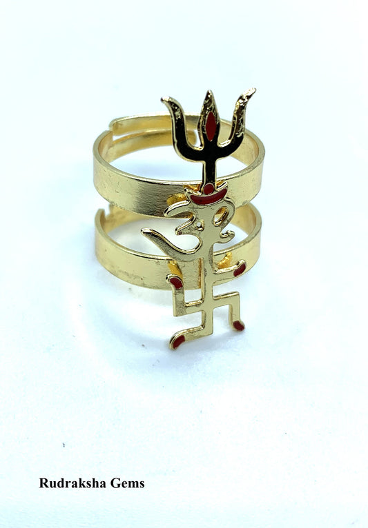 TRISHAKTI Ring, Trishul Ring, Bohemian Indian Ethnic Artisan Adjustable Ring, OHM AUHM Yantra Mantra Meditation for peace, Gift for him her