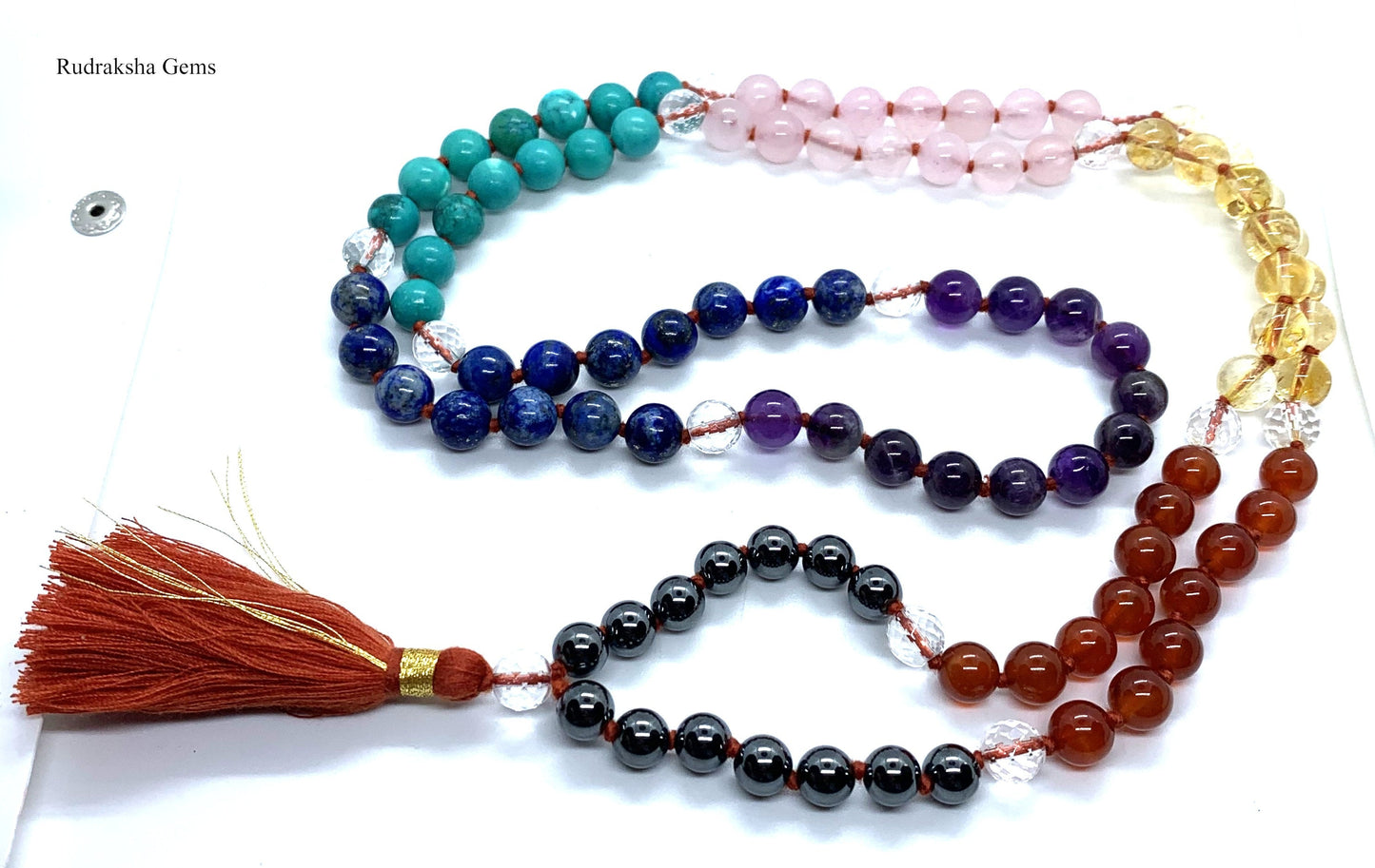 7 CHAKRA Mala Original Gem Stones Premium Japa Mala 108 + 1 beads Meditation Rosary Prayer Yoga Bead Reiki Necklace premium Seven RAINBOW OM