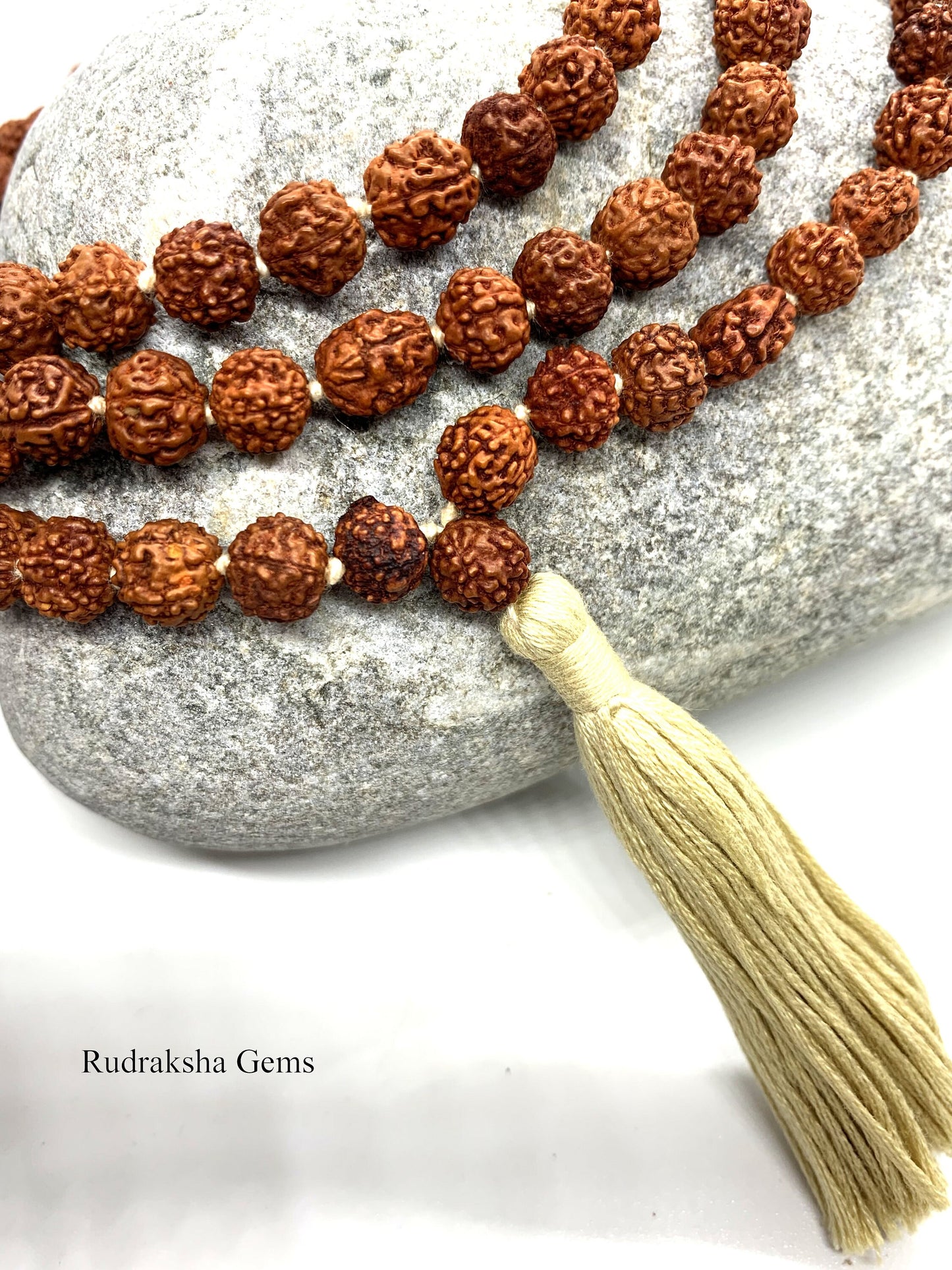 Rudraksha Mala 8 mm, 108 Japa Mala Knotted, Prayer Mala, Rudraksha Necklace India Shiva Mala, Meditation Buddhist Prayer Beads Beige Tassel