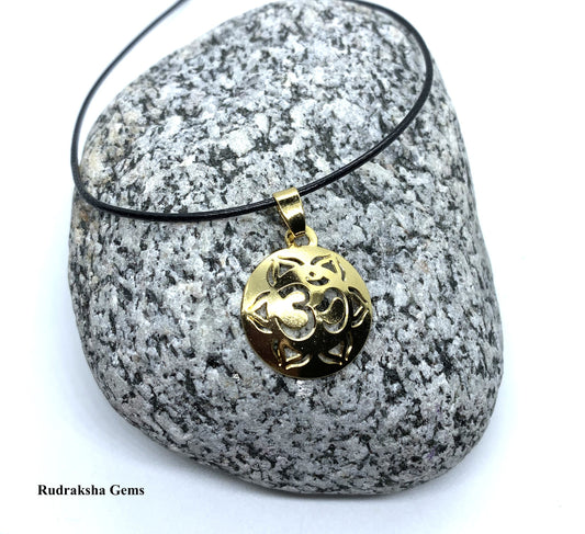 Golden Aum Om - Flower Pendant - Auhm Om Flower Pendant - Yoga Mantra Artisan Vermeil Pendant - One Piece - Golden OM LOTUS MANDALA Pendant