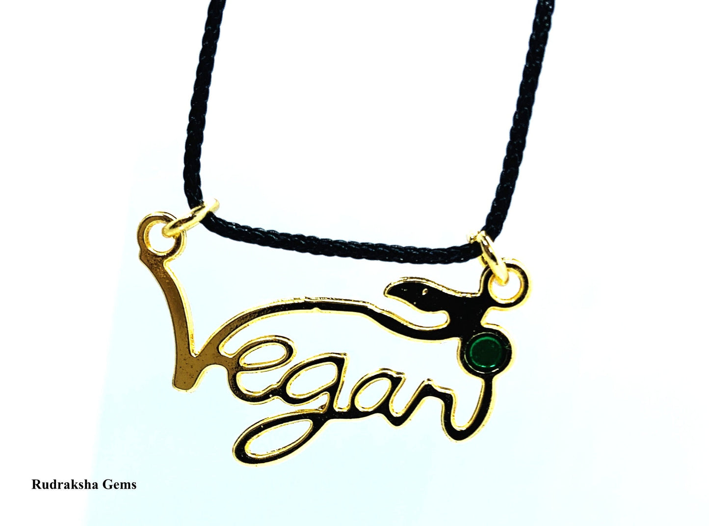 V for vegan necklace - vegan jewellery - subtle vegan message - uk vegan - with leaf- Brass pendant, Golden Silver tone Vegan Necklace
