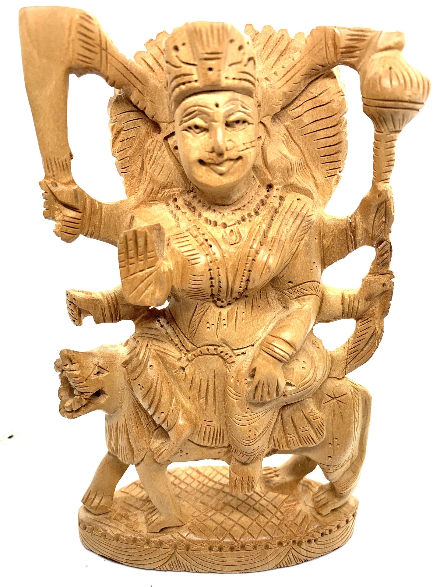 Durga Statue 6" Wood India Statue, Hindu Goddess Durga Figurine, Protection Goddess Kali Sculpture, Wooden God Figure Prayer Idol Home Decor