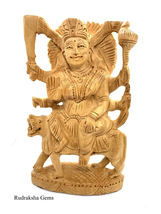 Durga Statue 6" Wood India Statue, Hindu Goddess Durga Figurine, Protection Goddess Kali Sculpture, Wooden God Figure Prayer Idol Home Decor