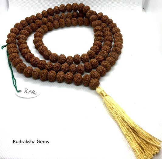 8 Mukhi Rudraksha Mala, 108+1 Genuine Eight facet Rudraksha beads, Long Tassel Mala, Beautiful Mala, Natural beads Japa Mala Yoga beads