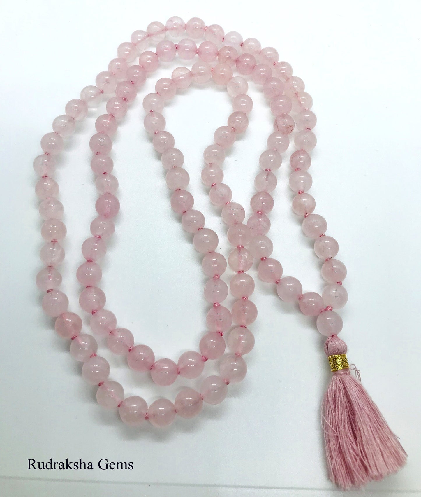 Rose Quartz mala • Mala beads 108 • Rose Quartz 108 beads Mala, hand knotted Necklace, Vegan Tassel Mala • Meditation jewelry, Zen Gift Yoga